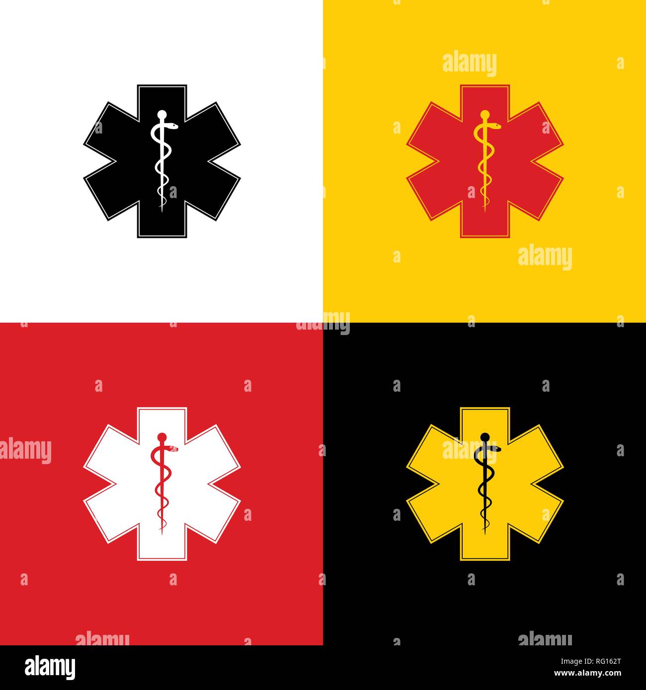 Simbolo del medico di emergenza o di Star della vita di bordo. Vettore. Icone di bandiera tedesca su corrispondenti ai colori come sfondo. Illustrazione Vettoriale