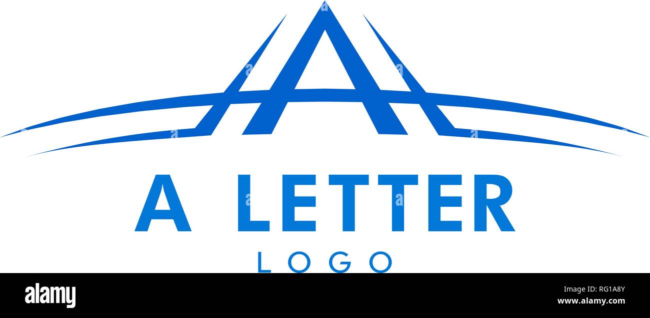 Una lettera con il logo Swoosh in colore blu. Il logo del vettore con la lettera stilizzata una con swoosh forma. Illustrazione Vettoriale