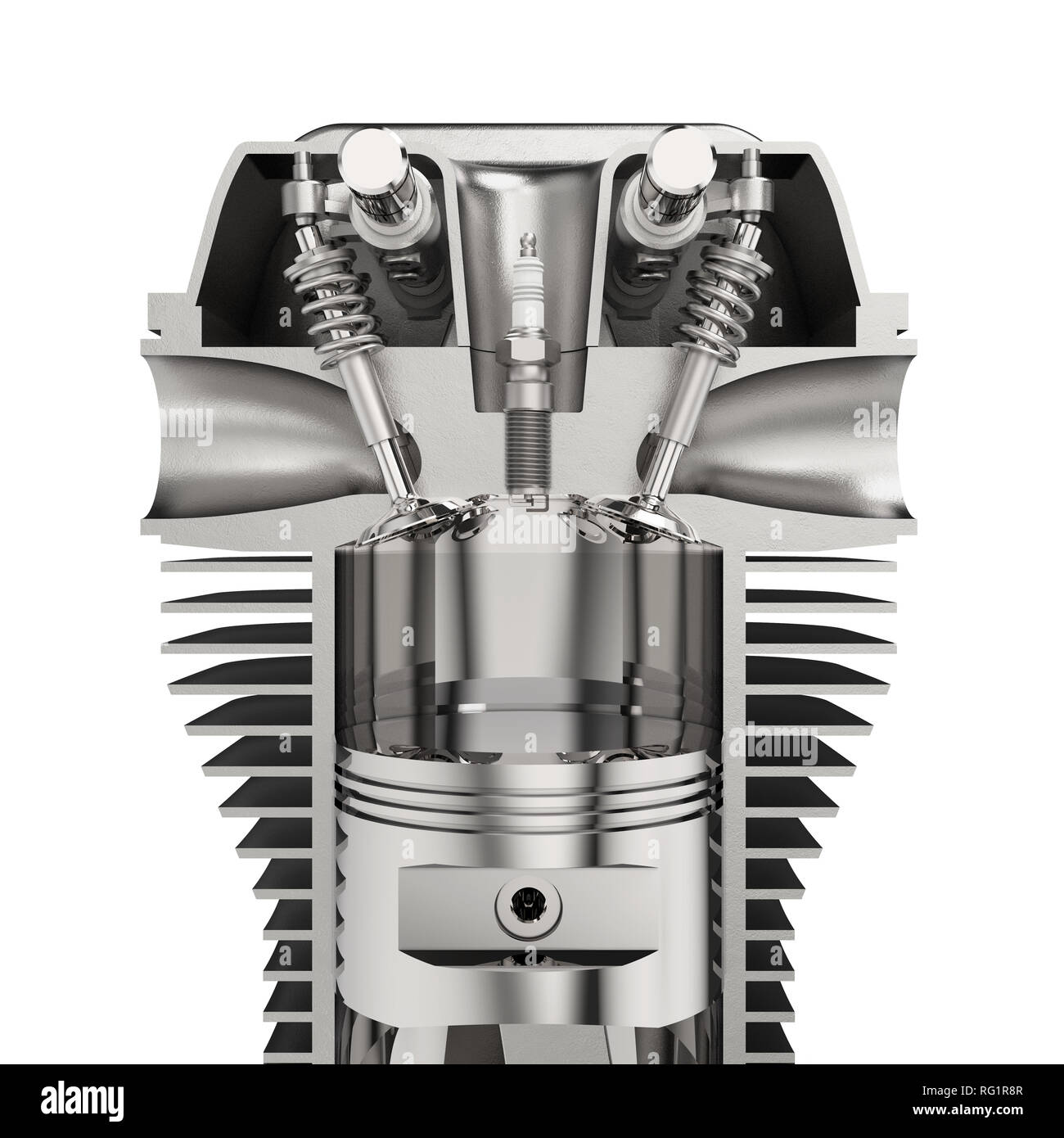 Motore a pistoni, il cilindro e la candela di accensione, isolato su sfondo  bianco del rendering 3D Foto stock - Alamy