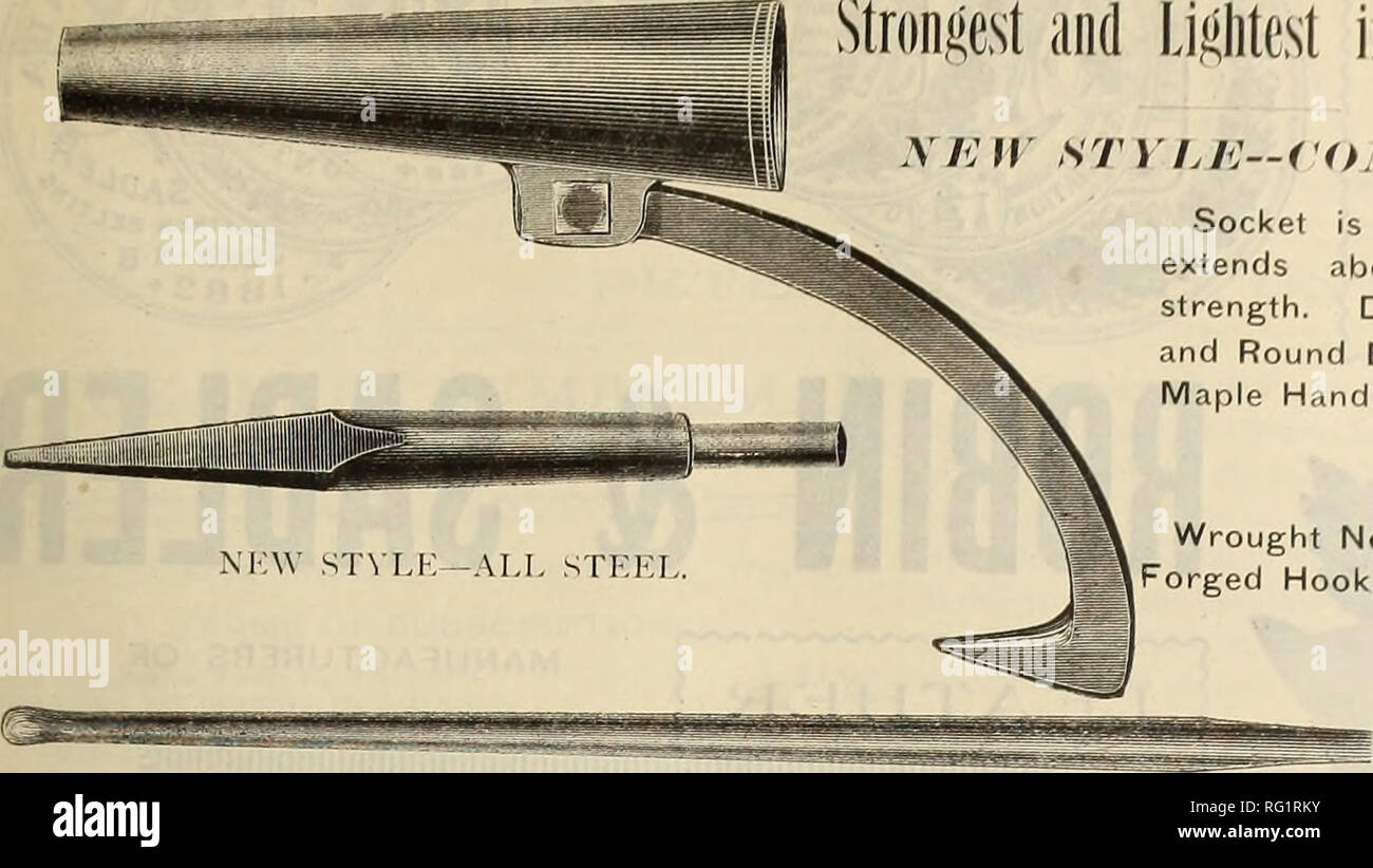 . Canadian Forest industries 1886-1888. Macchinoso; le foreste e la silvicoltura; prodotti di foresta; polpa di legno Industria; legno industrie utilizzatrici. Gennaio, R88S. Il ORONO CANT più forti e più leggera del mercato. Abbiamo W ST VLE-C'OM PLETM. 7 Il-U MA UE. su Bam*, Sikh M S / ) L E~t OM P L i r i: Norvegia battuto presa di ferro e banda. Gancio di acciaio. Lungo Pick Droo gancio forgiato, Round Bill. Rock manico in acero. Due handler Straight-Grained selezionato, Split e girato Rock Maple maniglie. Extra di ottima qualità ; 5, 5 e 6 metri di lunghezza. Piccola sfera. Legname CONDUCENTE CALKS BOOT realizzati dai migliori Refned Utensile in acciaio forgiato e. Th Foto Stock