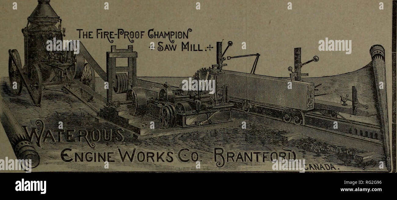 . Canadian Forest industries 1885. Macchinoso; le foreste e la silvicoltura; prodotti di foresta; polpa di legno Industria; legno industrie utilizzatrici. Il Canada LUMBERMAN. La maggior parte dei portatili, efficiente ^durevoli mulini di sega costruita nel file WIM 3 dimensioni realizzati con i motori sulla ruota, 12, 16 e 20 Casa potenza. isdintin gnoiveiq u no eoouioeei dsi WM. STODDART, imprenditore su C. P. R scrive dalla stazione di Dalton, Biscotosing P.O., Aprile 20th, 1885 :-" sono ora attraverso con la 16 h. p. Champion Segheria *vUÂ"<uÂ"<a*h}m*H macchinari sono in buone condizioni come quando ha ricevuto. Il mulino ha dato tutta la soddisfazione, e poiché g Foto Stock