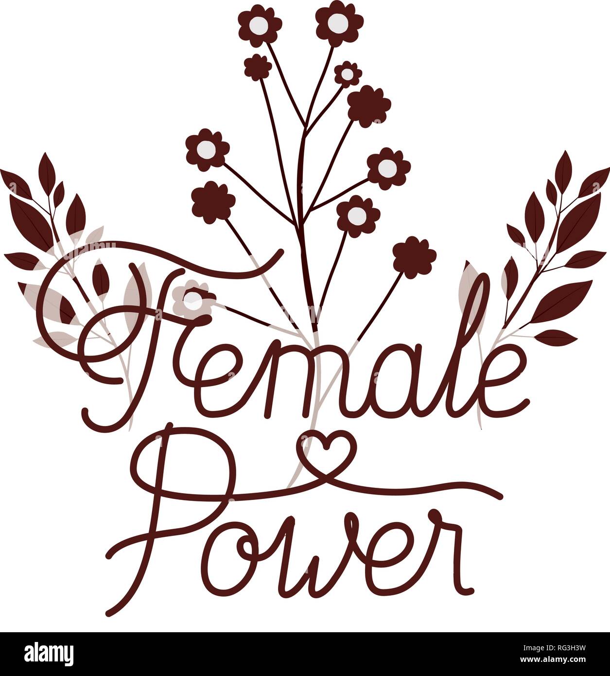 Potere femminile etichetta con fiore icona isolato Illustrazione Vettoriale