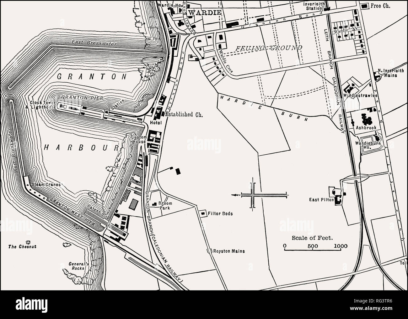 Mappa di Granton, Edimburgo, Scozia, XIX secolo Foto Stock