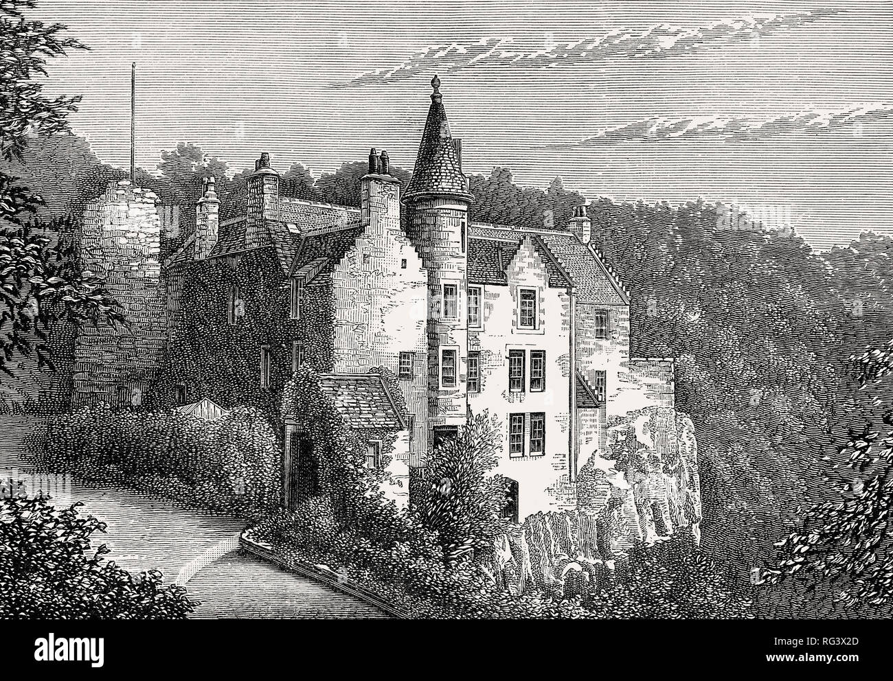 Il Castello di Hawthornden, 1883, Midlothian, Edimburgo, Scozia Foto Stock