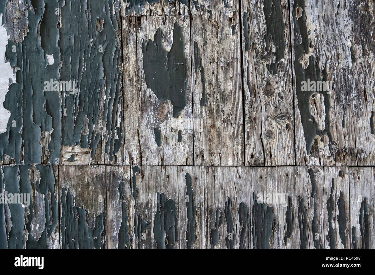 Vecchio, ruvida, crack texture di legno coperto parzialmente in vernice scheggiato Foto Stock