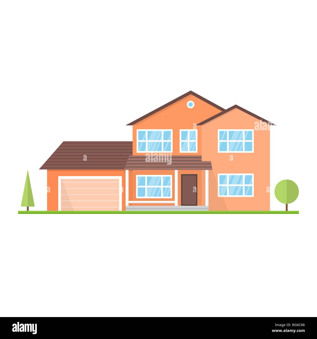 Vettore icona piatta suburban casa americana. Per il web design e applicazione di interfaccia, utile anche per infographics. Famiglia icona di casa isolata su sfondo bianco. Illustrazione Vettoriale