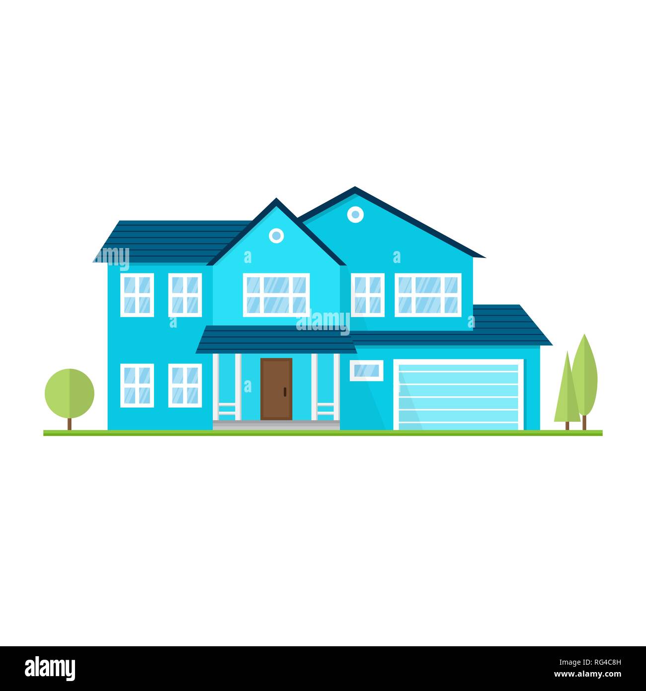 Vettore icona piatta suburban casa americana. Per il web design e applicazione di interfaccia, utile anche per infographics. Famiglia icona di casa isolata su sfondo bianco. Illustrazione Vettoriale
