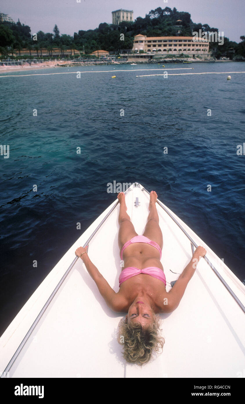 Mariana Simioescu ex moglie di Bjorn Borg sulla sua barca in Monte Carlo 1986 Foto Stock