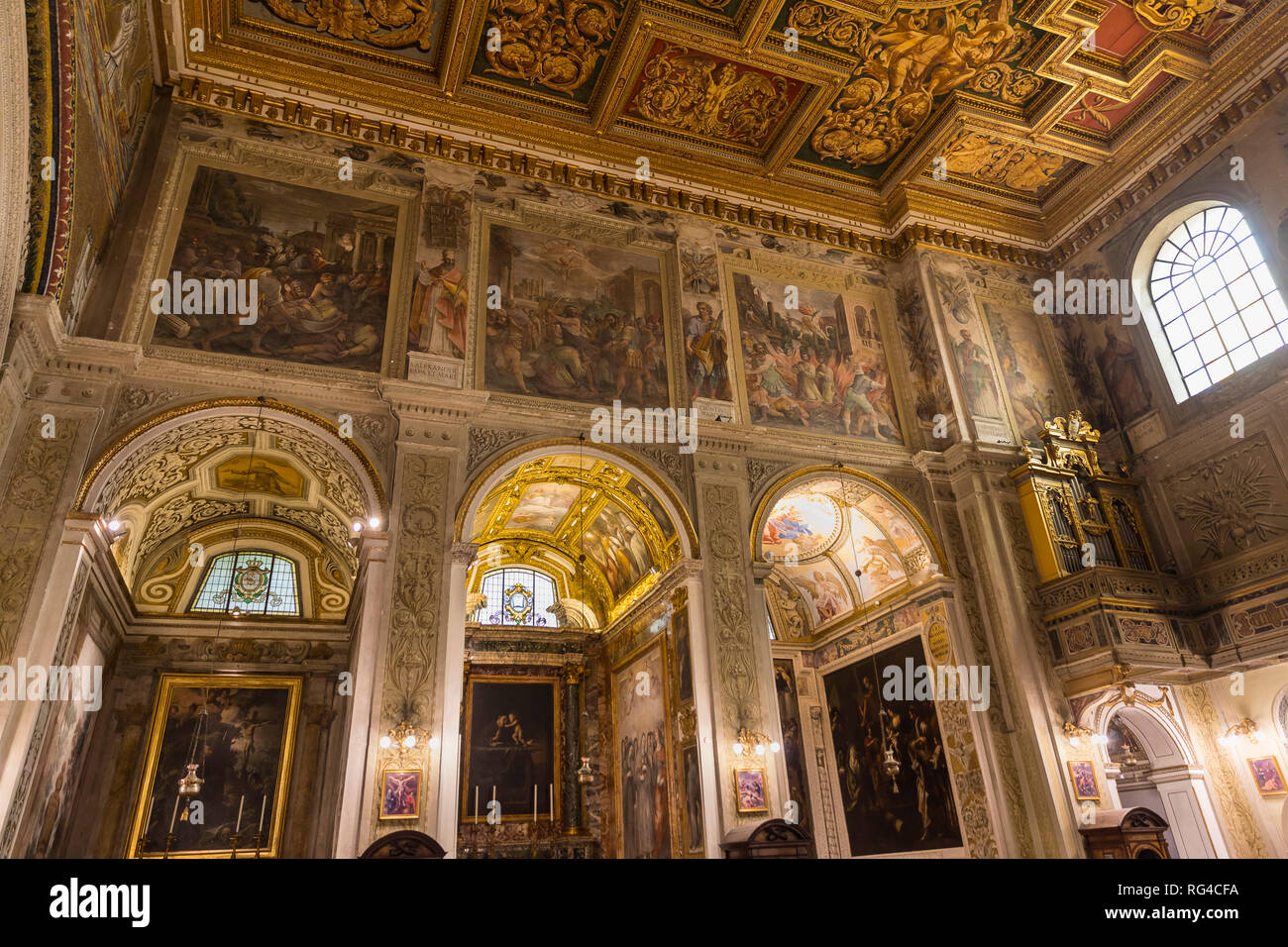 Vista interna, Basilica SS Cosma e Damiano, Roma, Italia, Europa Foto Stock