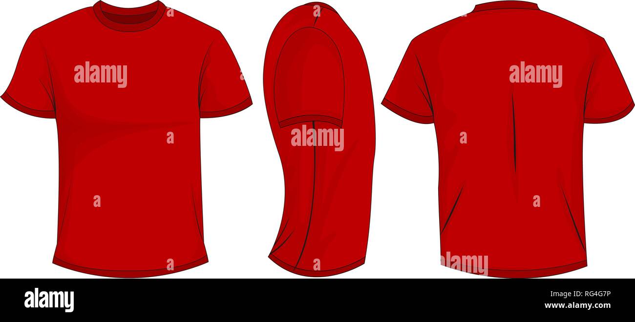 Mens verde t-shirt con maniche corte. Anteriore, posteriore, vista laterale. Isolato su sfondo bianco. Illustrazione vettoriale EPS10. Illustrazione Vettoriale