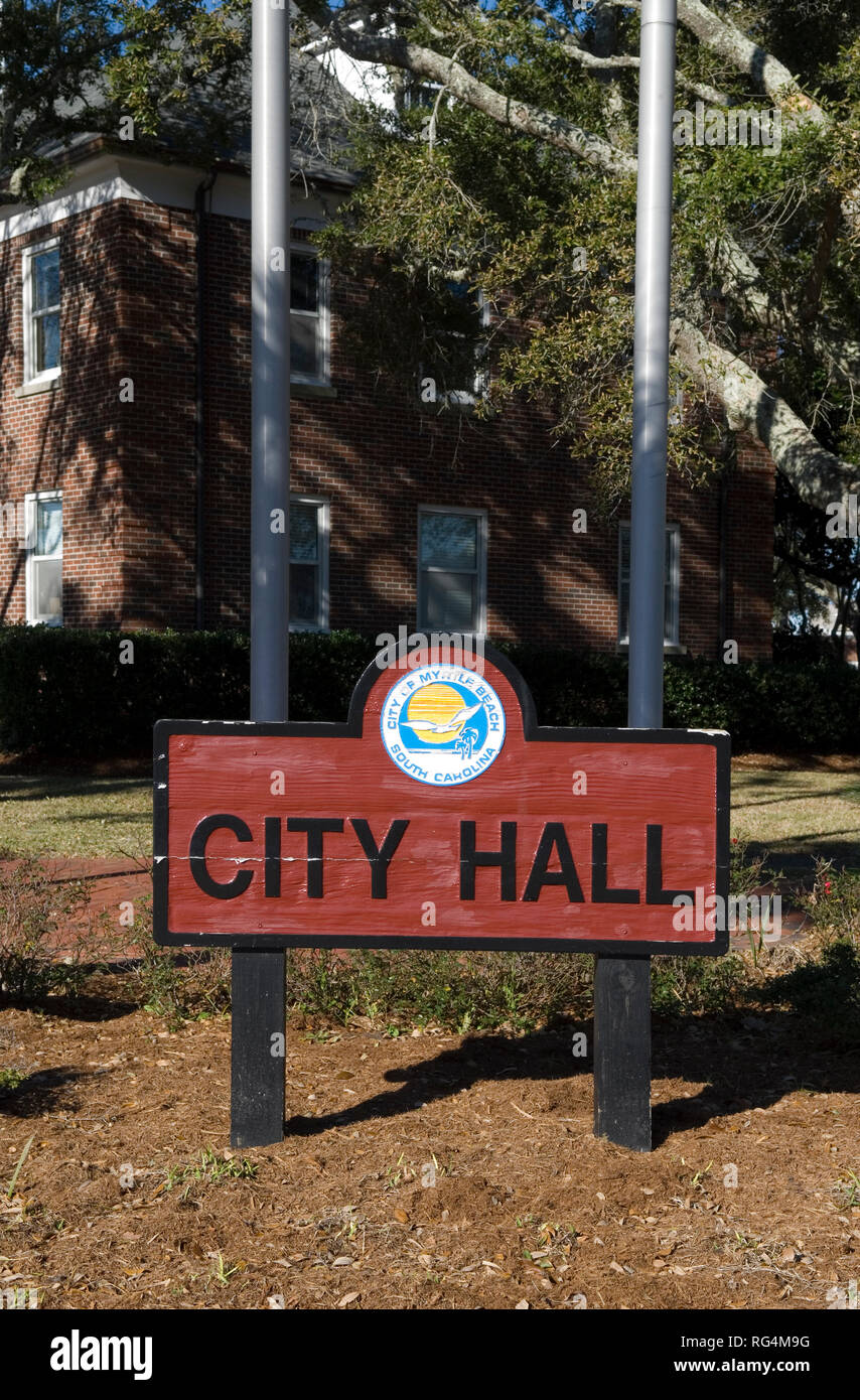 Myrtle Beach City Hall sign South Carolina, Stati Uniti d'America. Foto Stock