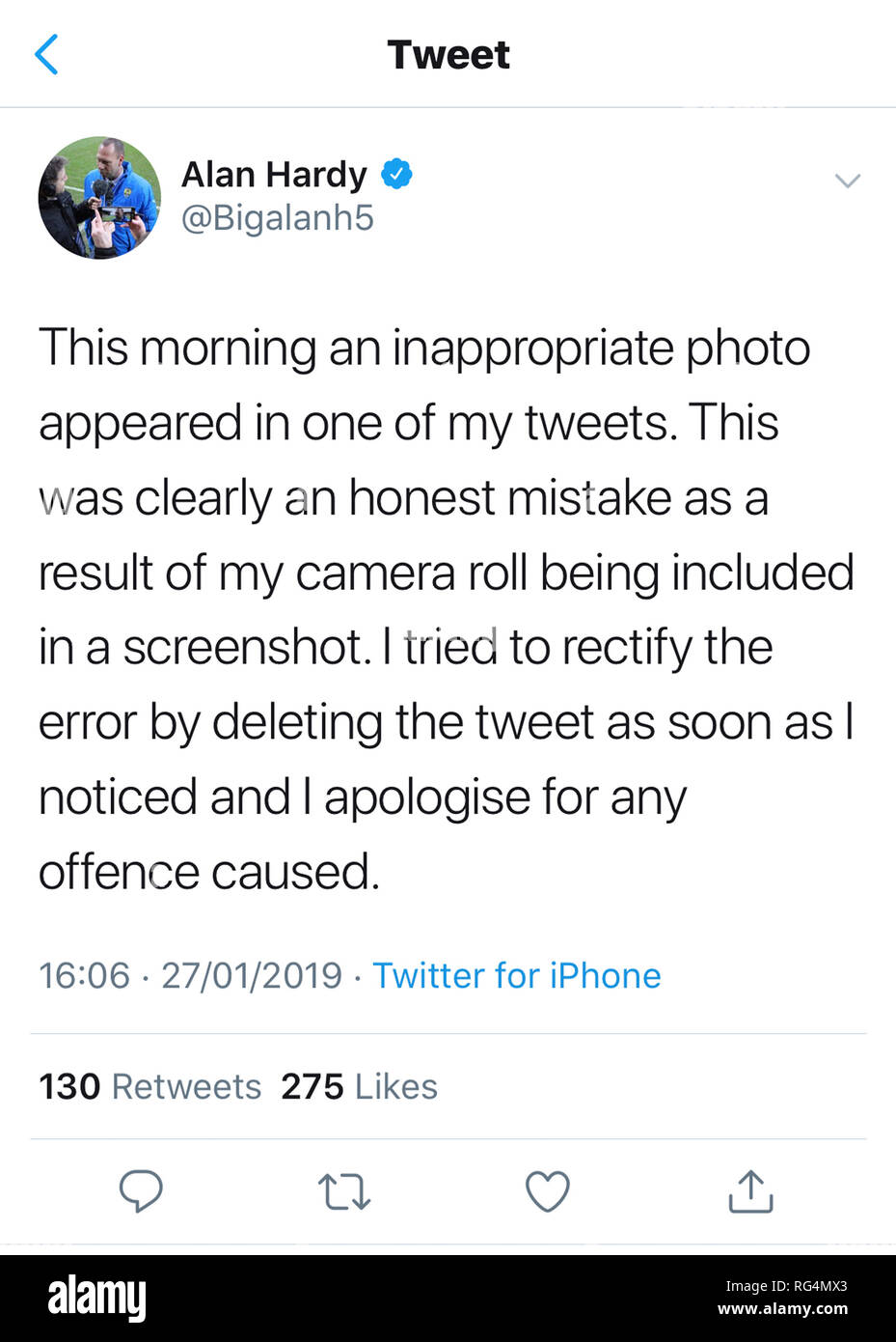 Nottingham, Regno Unito Il 27 gennaio 2019, Notts County Presidente e proprietario, Alan Hardy, i tweet scuse dopo tweeting accidentalmente un intimo immagine dal suo personale account Twitter. Signor Hardy è stato proprietario e presidente del più antico del mondo Football League club dal 2017. Credito: Mark Richardson/Alamy Live News Foto Stock Nottingham, Regno Unito Il 27 gennaio 2019, Notts County Presidente e proprietario, Alan Hardy, i tweet scuse dopo tweeting accidentalmente un intimo immagine dal suo personale account Twitter. Signor Hardy è stato proprietario e presidente del più antico del mondo Football League club dal 2017. Credito: Mark Richardson/Alamy Live News Foto Stock
