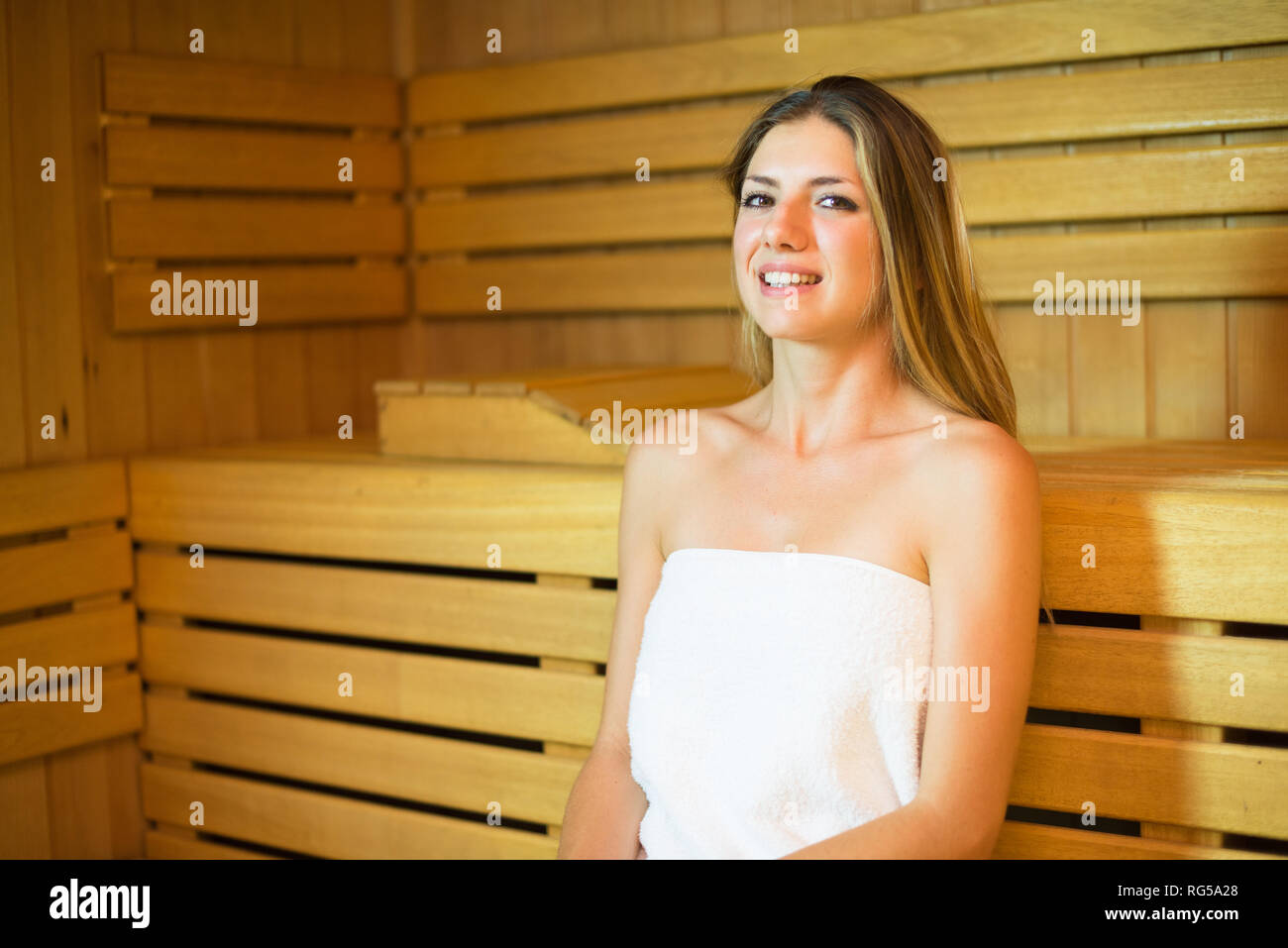 Donna bagno turco sauna relax Foto Stock