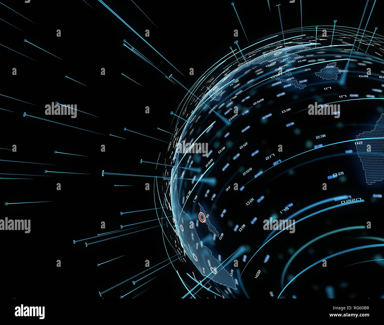 Tecnologia terra, trasmissione e comunicazione di dati di rete globale Foto Stock
