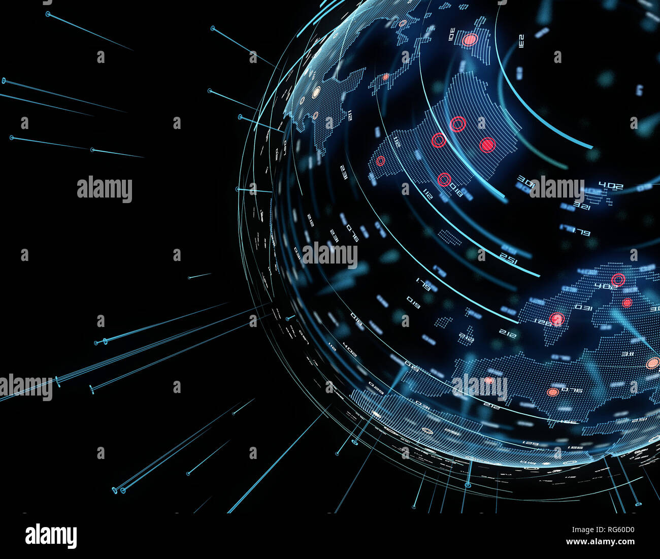 Tecnologia terra, trasmissione e comunicazione di dati di rete globale Foto Stock