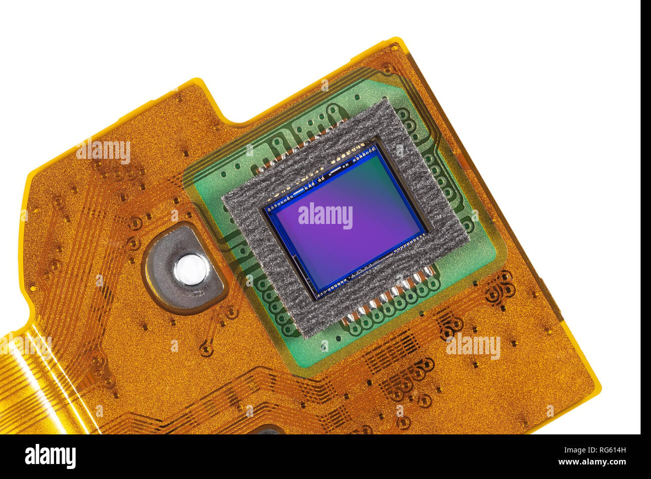 Sensore fotosensibile su una scheda a circuito stampato di close-up. La moderna tecnologia, video e fotografia. Foto Stock