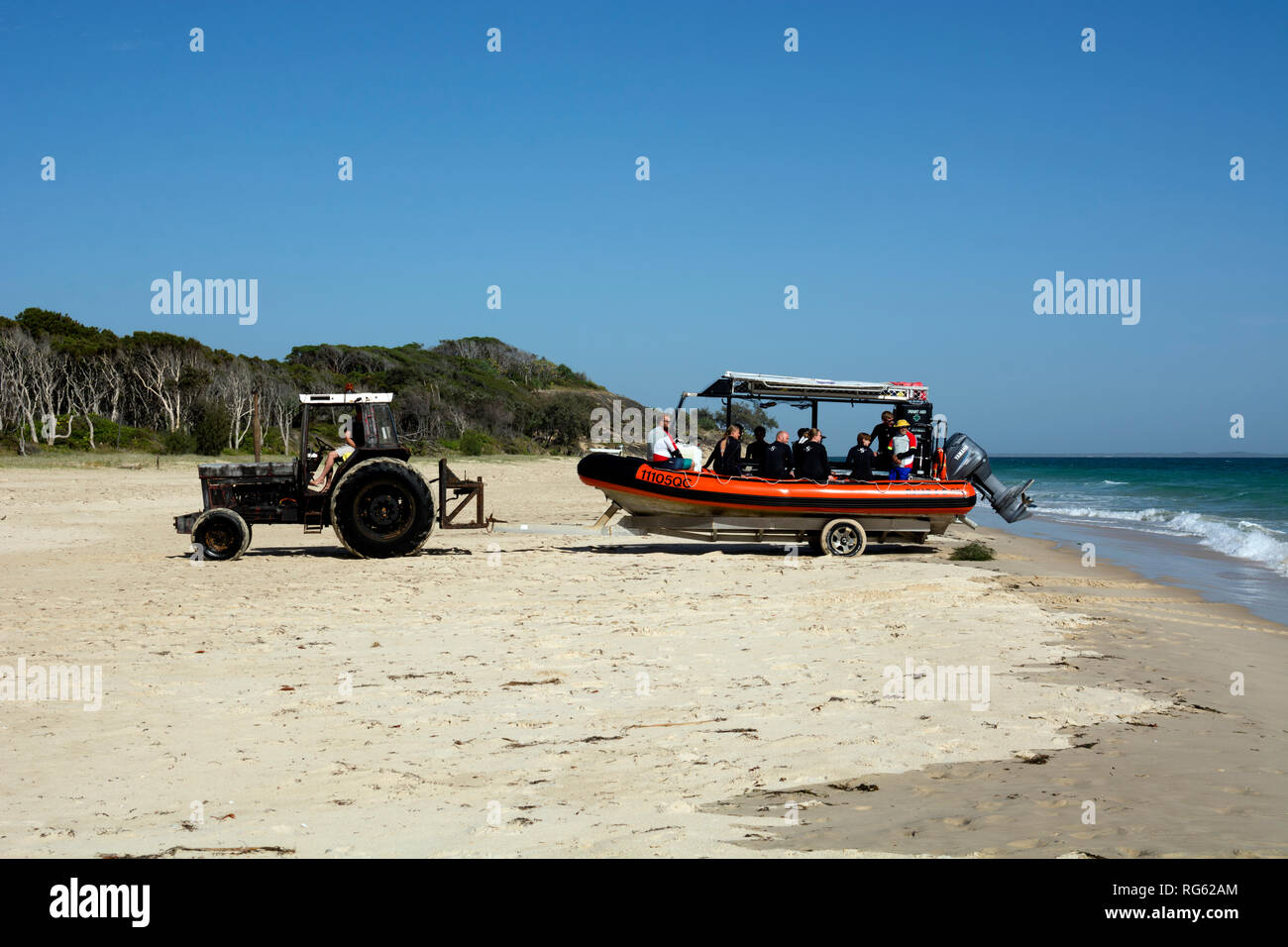 Manta lodge barca lanciata a casa Spiaggia, Point Lookout, North Stradbroke Island, Queensland, Australia Foto Stock