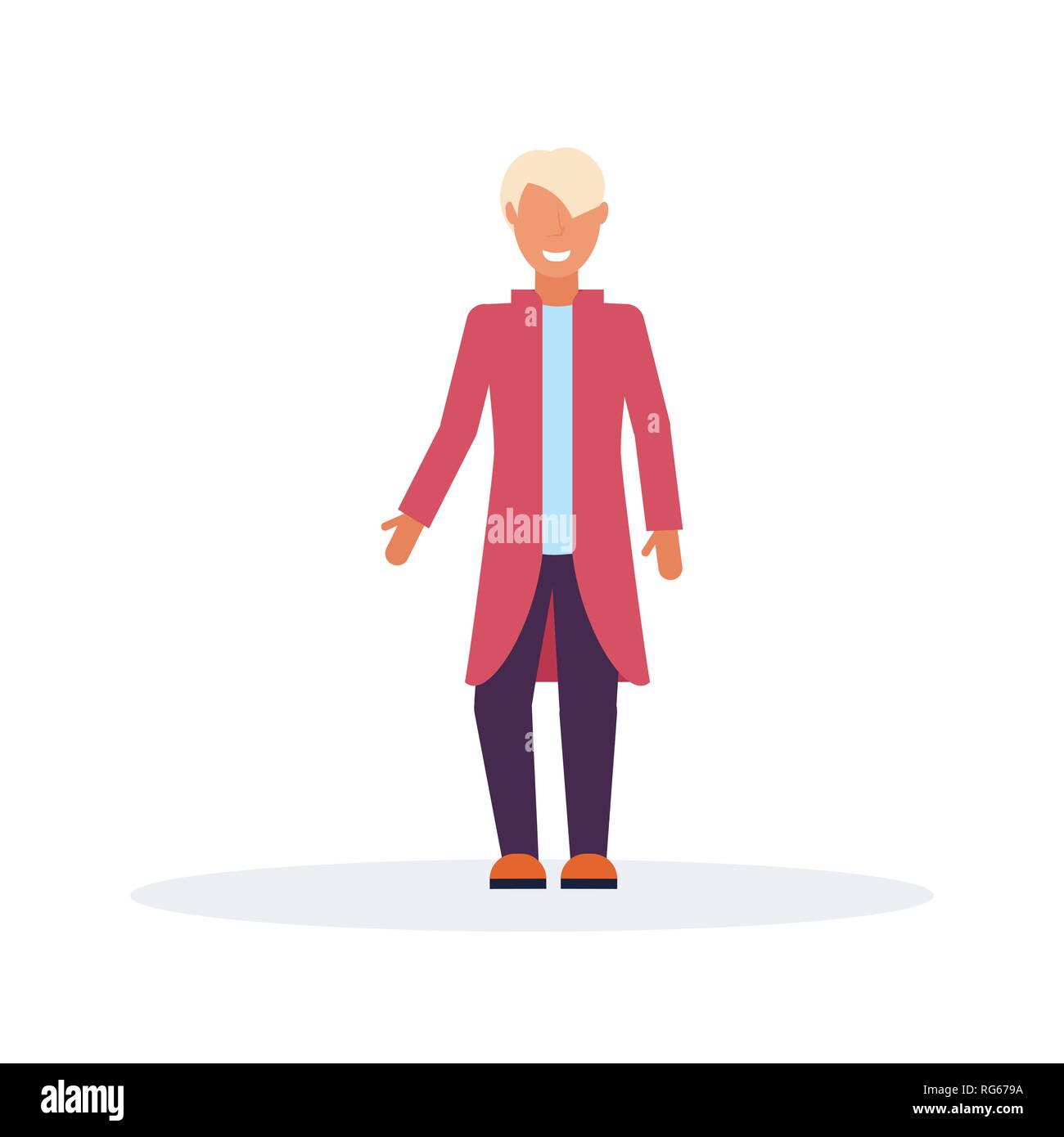 Uomo informale in piedi posa indossando vestiti alla moda maschile personaggio dei cartoni animati a lunghezza piena isolati piatta Illustrazione Vettoriale