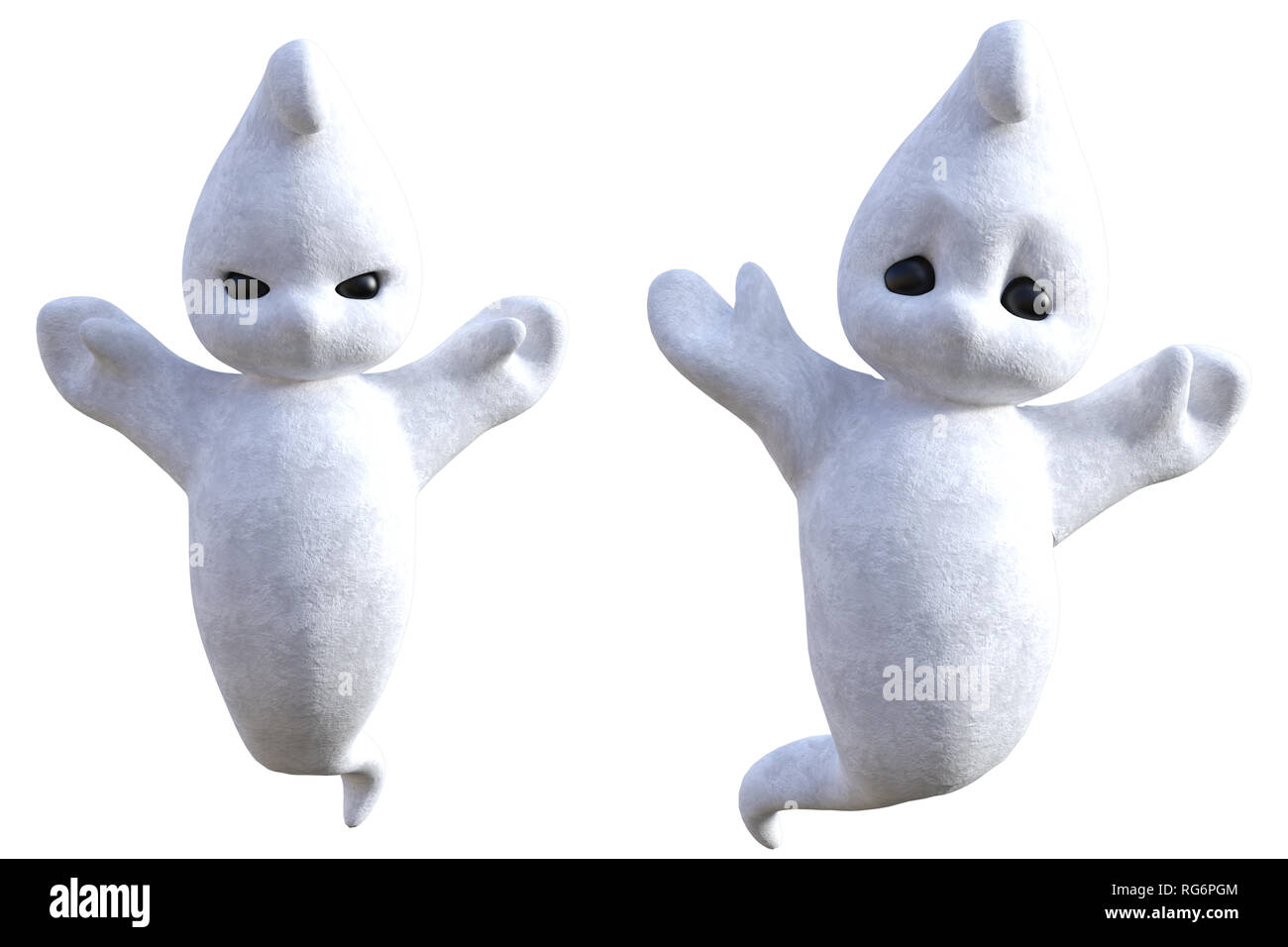 Coppia di bianco simpatico cartoon fantasmi isolati su bianco, 3D render. Foto Stock