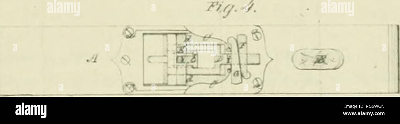 . Bollettino - Stati Uniti Museo Nazionale. La scienza. Figura 60.-1857: I.N un v.rietv del regime, l'aggiunta di piastre metalliche, i tappi e le viti in corrispondenza della bocca del piano, come mostrato in Thomas Wor- rall di disegno, si è rivelato un dispositivo transitorio che ha conservato la forma antica del tool e rallentato l'introduzione di piani da banco realizzato interamente in ferro. (Lavaggio attingendo dalla U.S. Patent Office, 23 giugno 1857, il gruppo di record 241, la Nazionale .rchives.) da una forma ad un altro per soddisfare la superficie alla quale deve essere applicato. L'oggetto ha annunciato di Teodoro Duval migliorata del piano di scanalatura (pat. Foto Stock