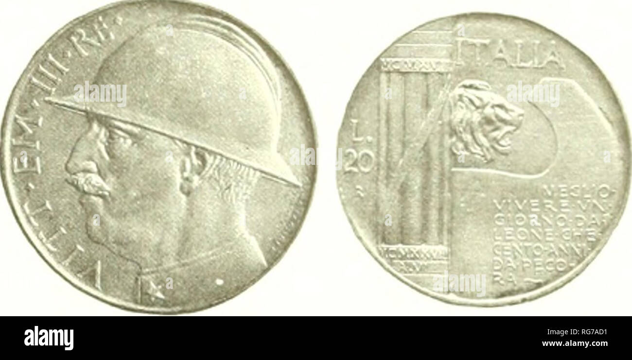 . Bollettino - Stati Uniti Museo Nazionale. La scienza. Fig. 125.-Fr.Al.v. iibvrrse di medal eummrinoratiiiii il fust anniversario oi' Impero, anno XV F.E.-"" (Photij IViiin UN'..^) sis che ha avuto luogo; il suo st)lc è completamente cambiato: l' ammenda, sensibilità stibtle fluisce in un audace e aggressi-e robustezza. .Statuesc|ue e freddo, il lit^uics di queste medaglie diventare semplici simboli e een stagno- busti di 'ictor Emmanuel III (fig. 125) e di Mussolini, notevole come sono per loro excelh-nt lavorazione, sembrano perdere il loro carattere umano. La prova di queste tenden nazionalistiche Foto Stock