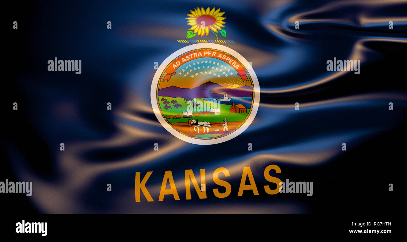 Kansas bandiera nel vento. 3d'illustrazione. Topeka Foto Stock