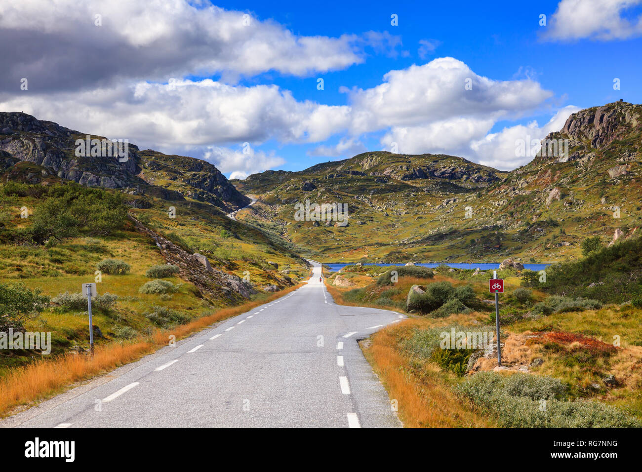 Suggestiva strada di montagna e bikeway in Vest-Agder county, Norvegia e Scandinavia Foto Stock