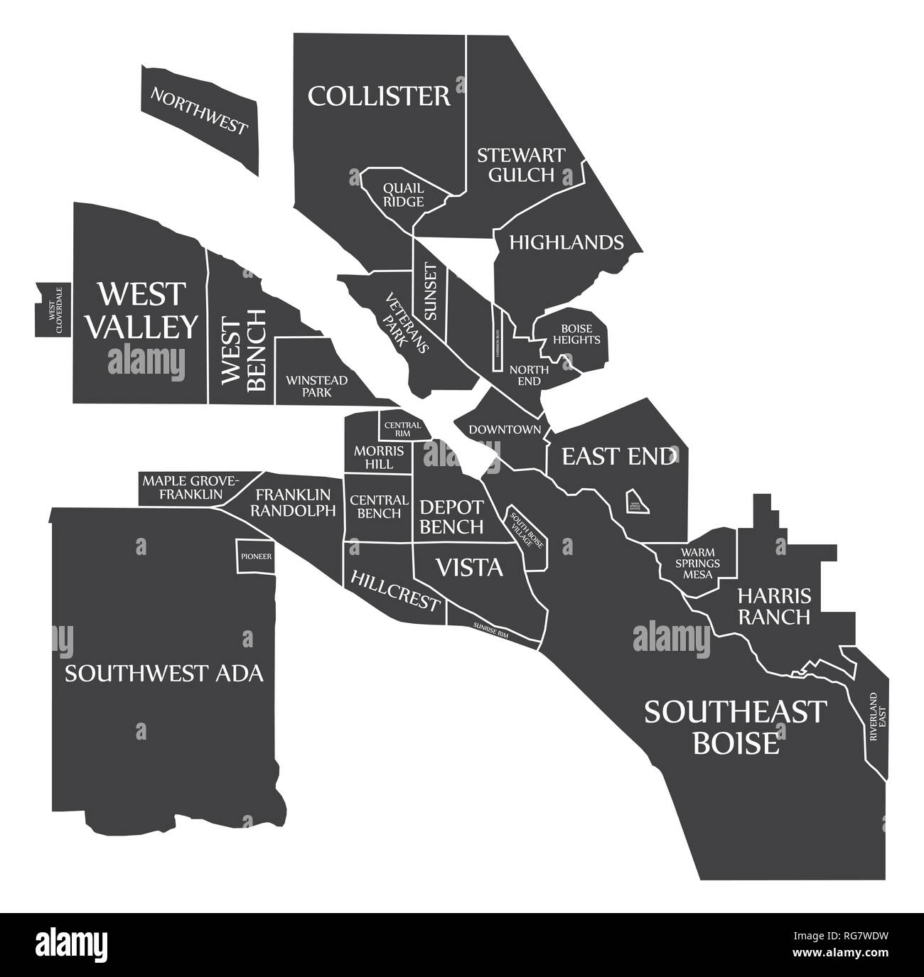 XXXXXX mappa della città USA etichettati illustrazione nero Illustrazione Vettoriale