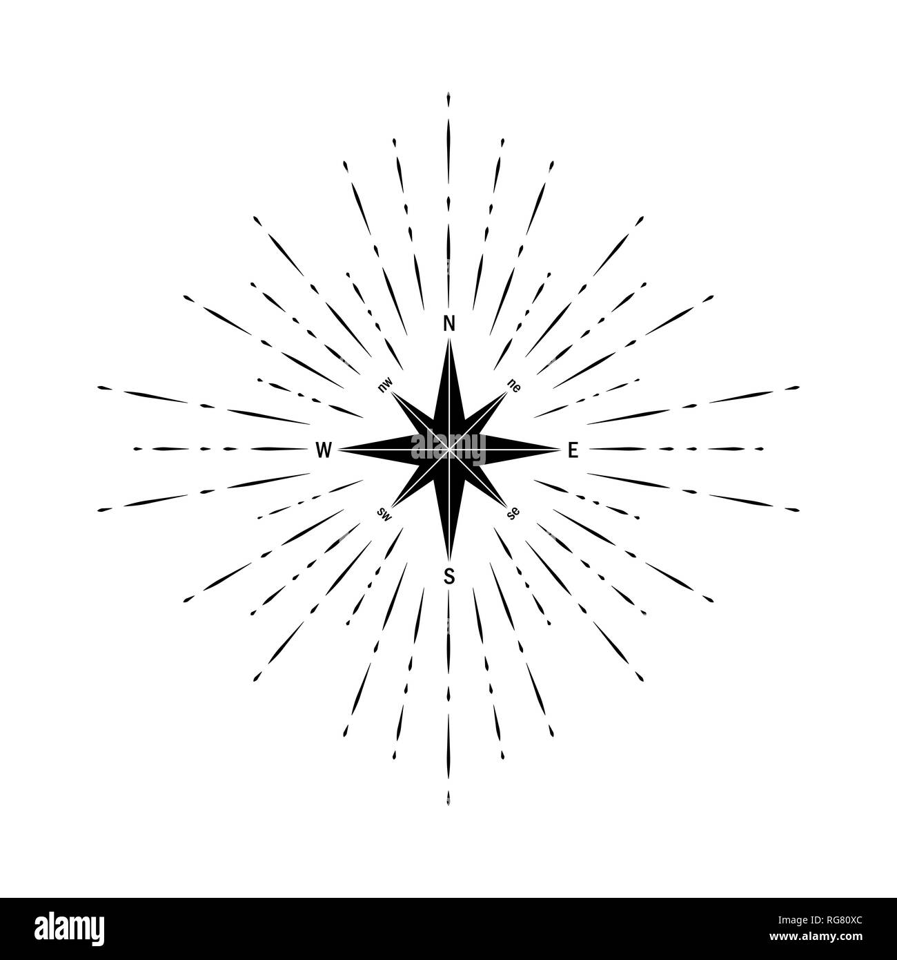 Isolato nero rosa dei venti con silhouette Circle lines Illustrazione Vettoriale