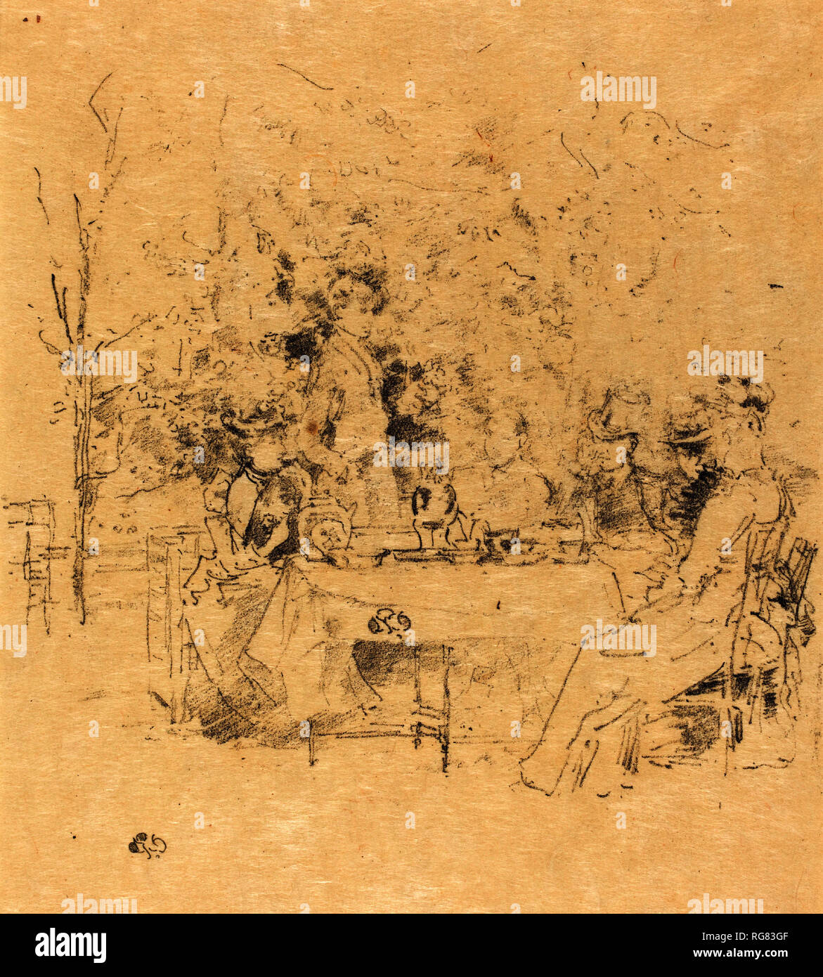 Il giardino. Data: 1891. Dimensioni: immagine: 17 × 18,5 cm (6 11/16 × 7 5/16 in.) foglio: 31,6 × 20 cm (12 7/16 x 7 7/8 in.). Medium: litografia in nero su carta intessuta. Museo: National Gallery of Art di Washington DC. Autore: Whistler, JAMES ABBOTT MCNEILL. Foto Stock