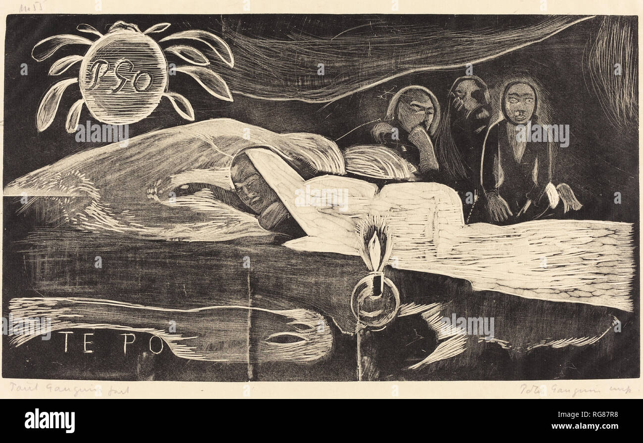 Te Po (la lunga notte). Data: 1894/1895. Medium: xilografia stampati in nero e grigio da Pola Gauguin nel 1921. Museo: National Gallery of Art di Washington DC. Autore: Paul Gauguin. Foto Stock