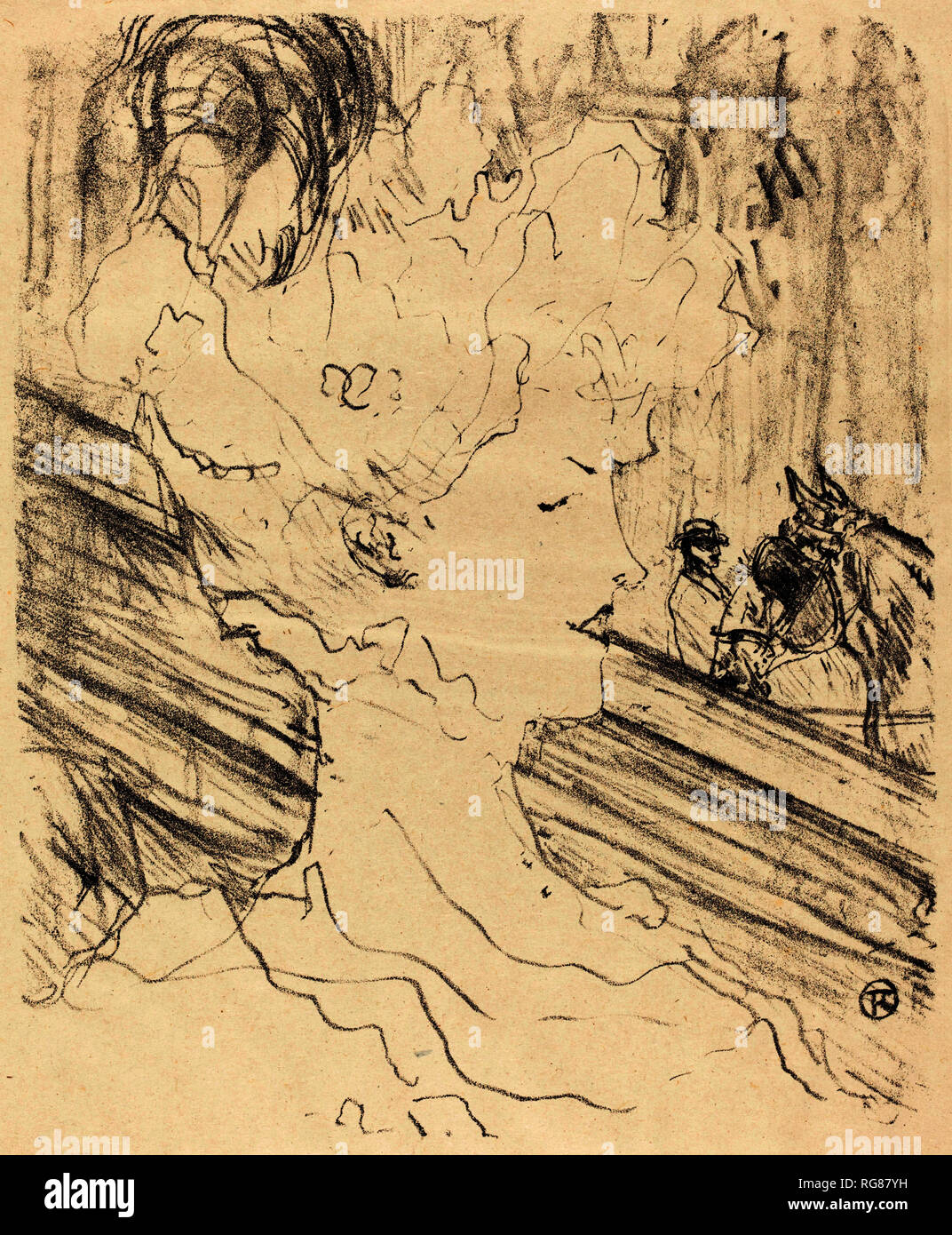 Emilienne d'Alençon. Data: 1896. Medium: litografia in bianco e nero. Museo: National Gallery of Art di Washington DC. Autore: Henri de Toulouse-Lautrec. de Toulouse-Lautrec Henri. Foto Stock