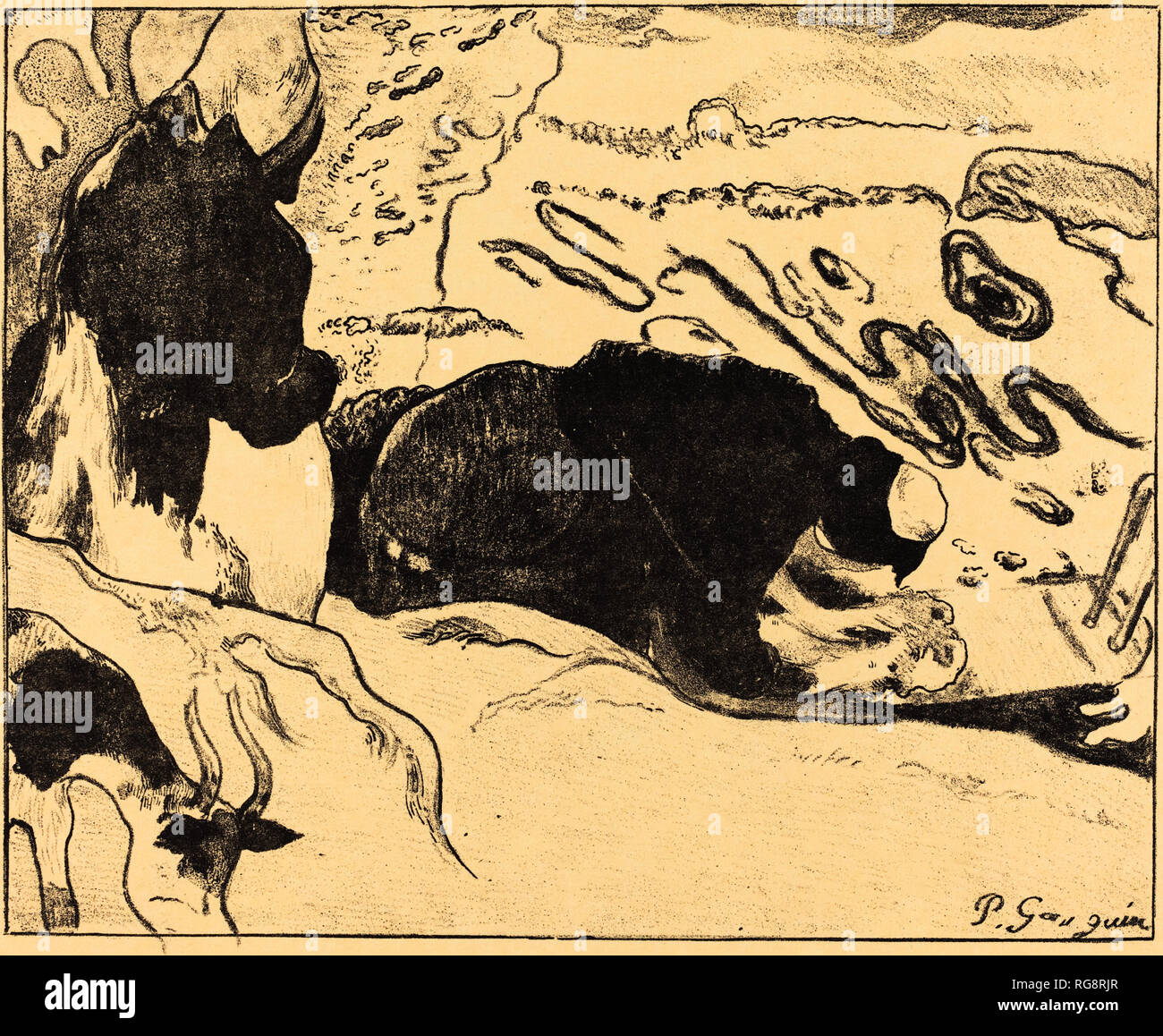 Le lavandaie (Les laveuses). Data: 1889. Medium: litografia (zinco) in nero sulla imitazione giappone carta. Museo: National Gallery of Art di Washington DC. Autore: Paul Gauguin. GAUGUIN, Paolo. Foto Stock