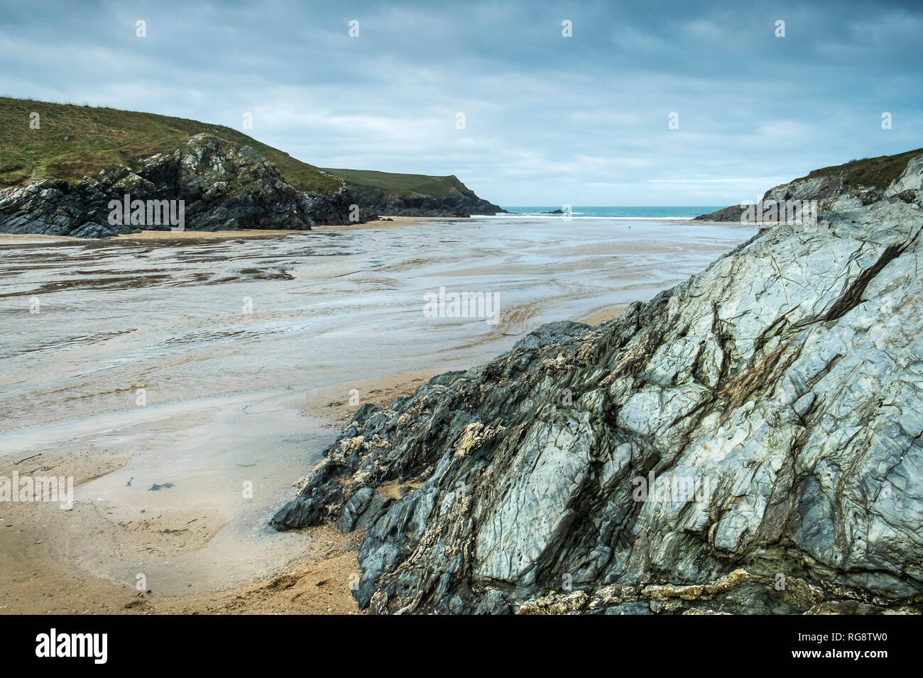 Porth Polly scherzo in Newquay Cornwall. Foto Stock