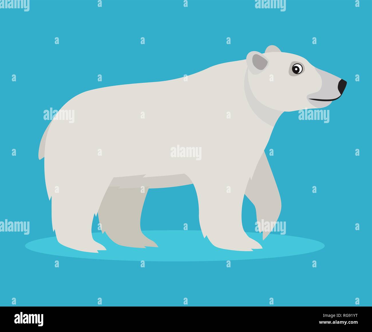 Carino polare grande orso bianco icona, isolato su sfondo blu, grande bestia peloso, illustrazione vettoriale in stile appartamento. Illustrazione Vettoriale