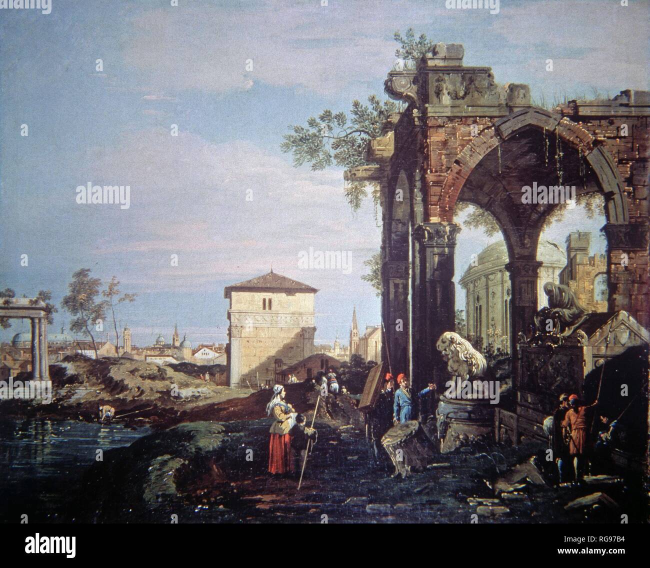 CANALETTO , EL ANTONIO CANAL PINTOR ITALIANO . 1697 - 1768 ' CAPRICIO CON ROVINA E PORTA PORTELLO A PADOVA ' 1734. Autore: Canal, Giovanni Antonio "Canaletto" (1697-1768). Foto Stock