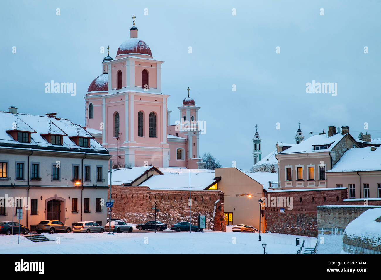 Sera d'inverno a Vilnius, in Lituania. Foto Stock