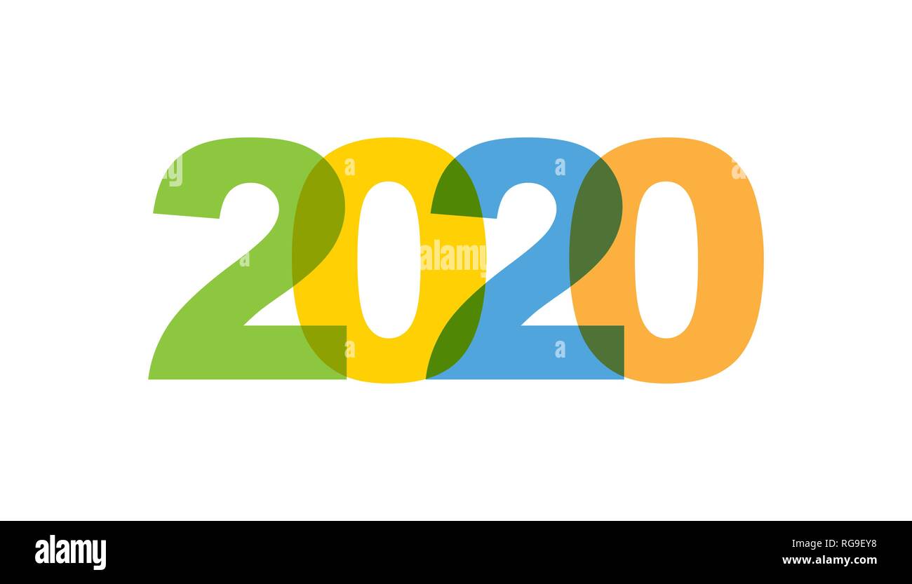 2020 Anno nuovo, una frase si sovrappongono a colori senza trasparenza. Concetto di testo semplice per tipografia poster, sticker design, abbigliamento, stampa biglietto di auguri o un pos Illustrazione Vettoriale