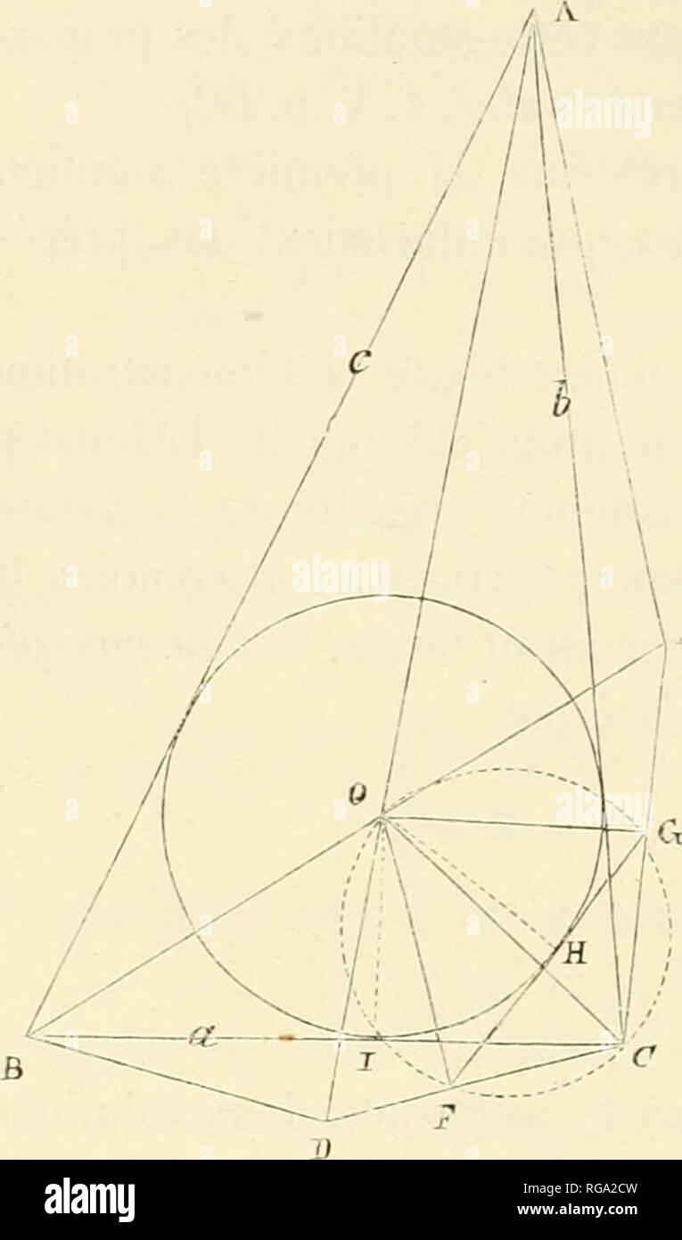 . Bulletins de l'AcadÃ©mie Royale des Sciences, des lettres et des beaux-arts de Belgique. Appreso le istituzioni e società e scienza. ( 100 ) Lemme : Je mÃ¨ne les bisseclrices des angoli du triangolo ABC (tig. 3); je porte sur Tune d'elles AO, une lon- gueur annuncio, telle que BDC Fis. Ã'.. jdr semblable- R c peccato â A0=. mento je fais AEC = 2"" -,. Je dis que : peccato OCl) peccato OCE = sin^- En effet : les triangoli ACD et ADB sont sembla- ble; auto ÃBD+Bl5r= 2^ â^; et, d'autre parte, ABD+DCA=-4^'^ âA f^dr un cii^ un Cesdeux Ã©galitÃ©s donnent BDA = DCA. Par suite, les triangoli ACD, ADB ont les angl Foto Stock