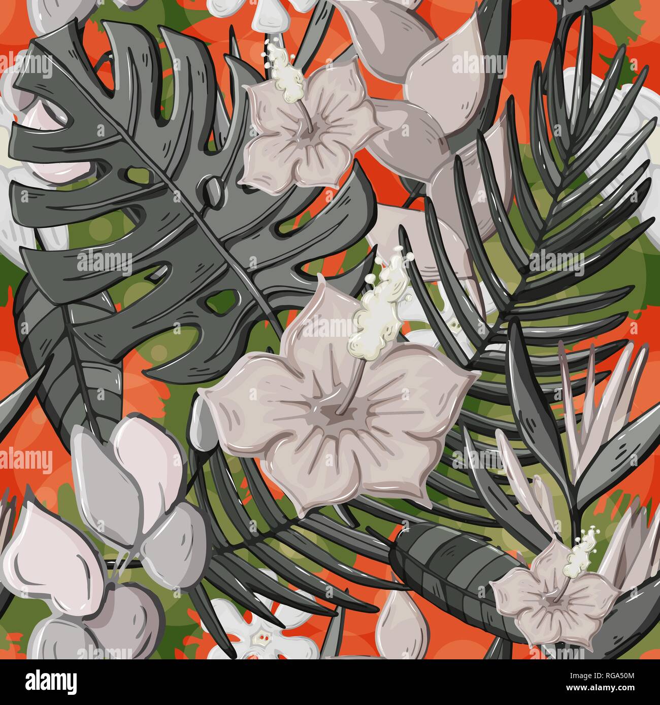 Vector Tropical seamless pattern con monstera carino Illustrazione Vettoriale