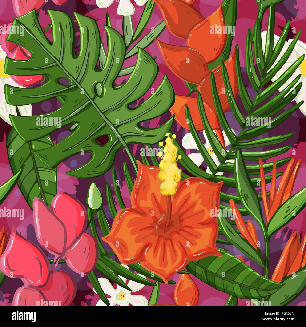Vector Tropical seamless pattern con foglie di monstera Illustrazione Vettoriale