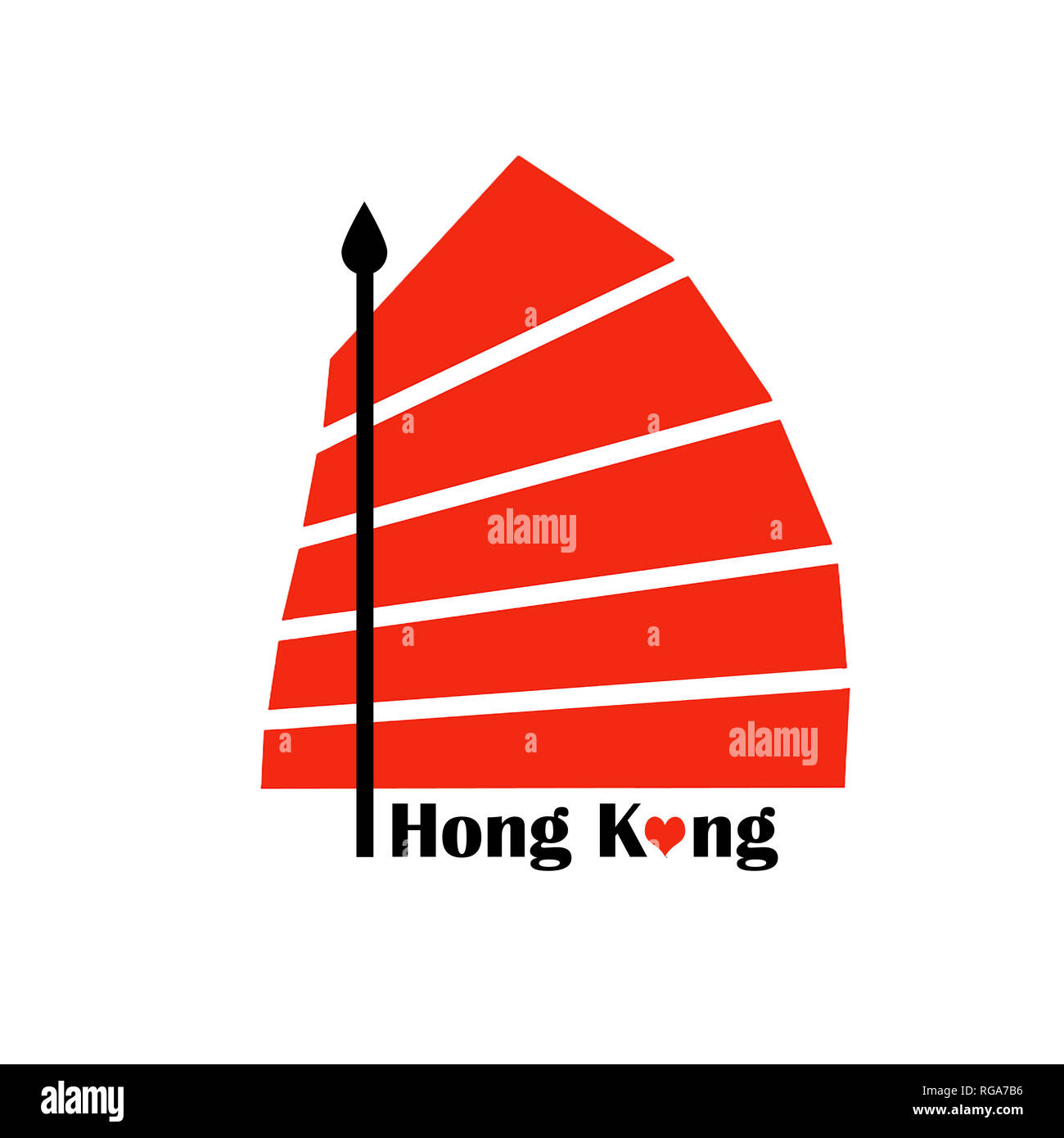 Il Red Sail con il montante di nero e Hong Kong l'iscrizione. Idea per il frigo magnete souvenir, bollino o etichetta adesiva etichetta Foto Stock