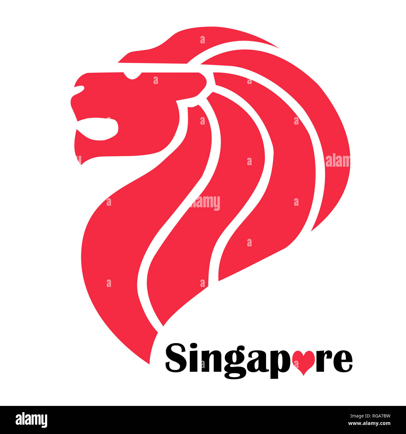 Red Lion con la Singapore iscrizione. Idea per il frigo magnete souvenir, bollino o etichetta adesiva etichetta Foto Stock