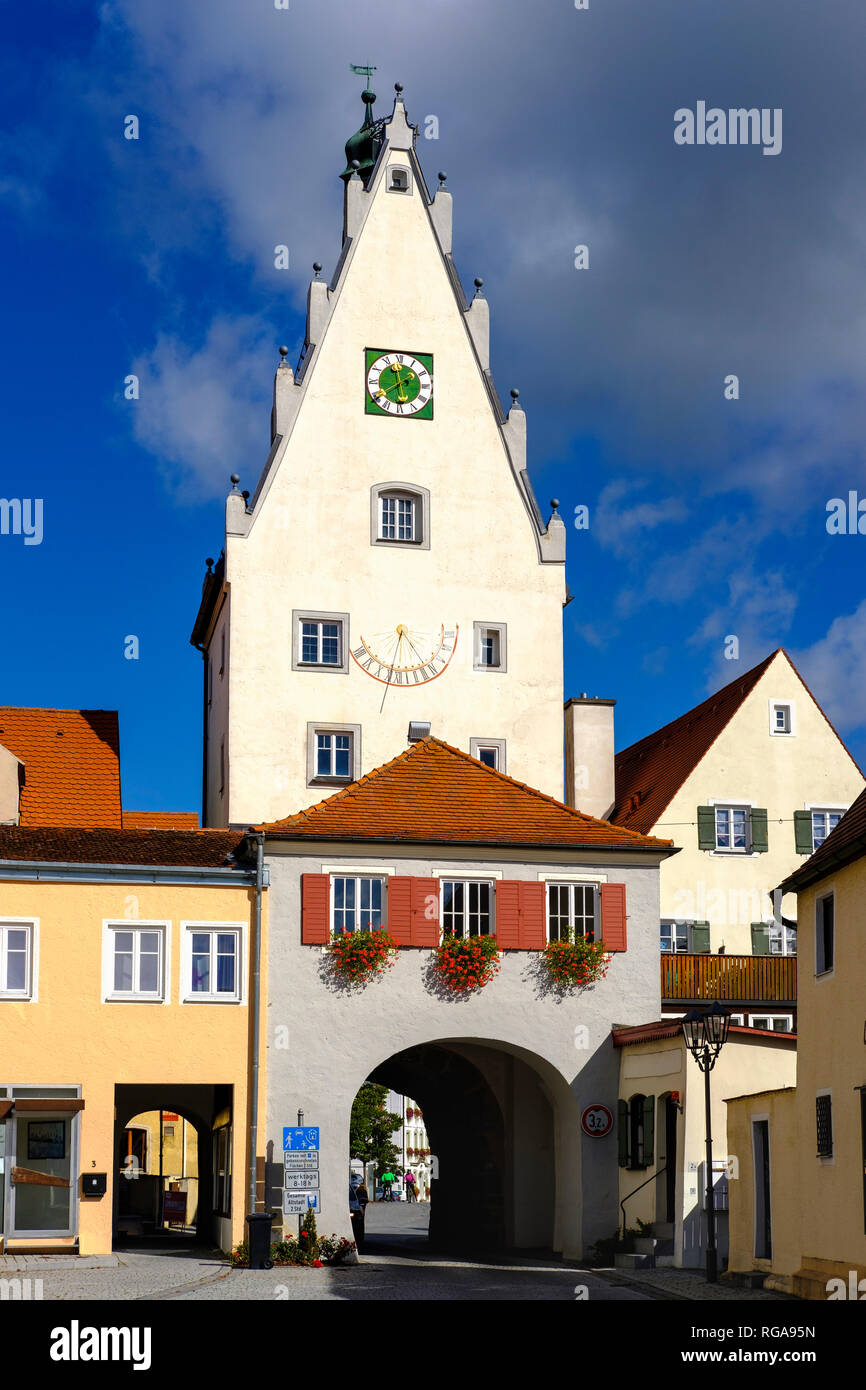 In Germania, il Land della Baviera e della Svevia, Donau-Ries, Monheim, porta superiore Foto Stock