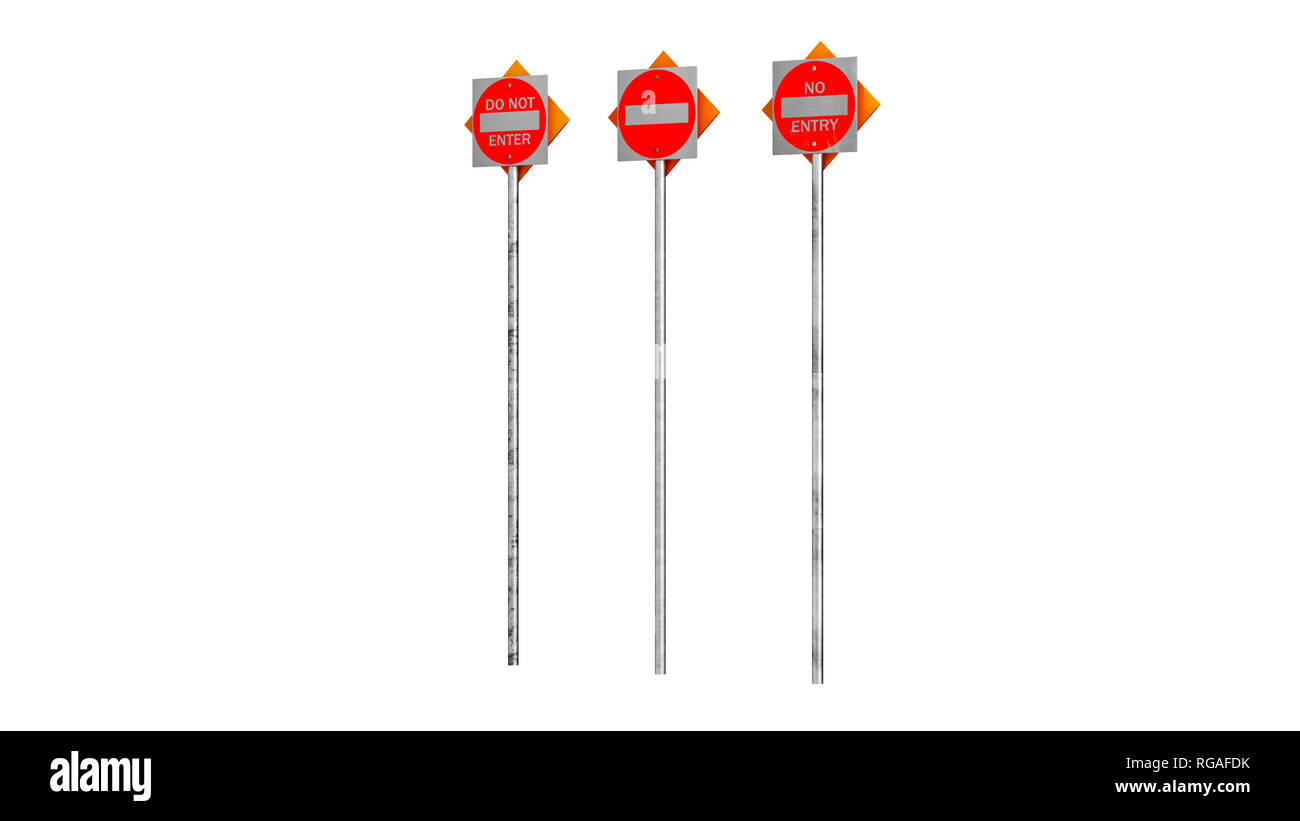 Segno traffico stradale simbolo rosso isolata in background. Il rendering 3D Foto Stock