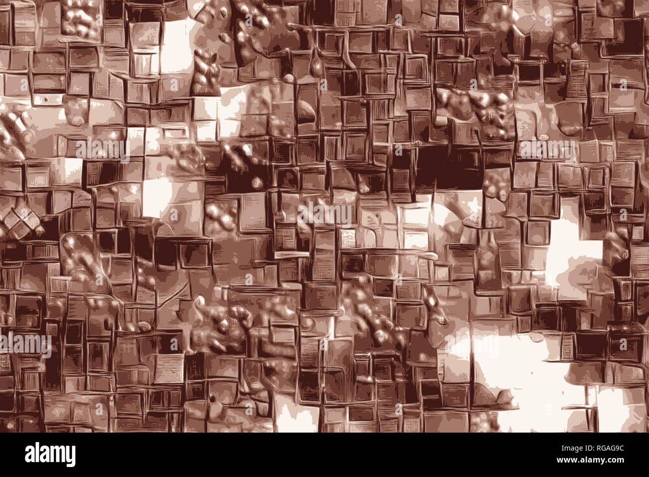 Abstract sfondo di cioccolato con modelli di barra di mandorle e cioccolato Foto Stock