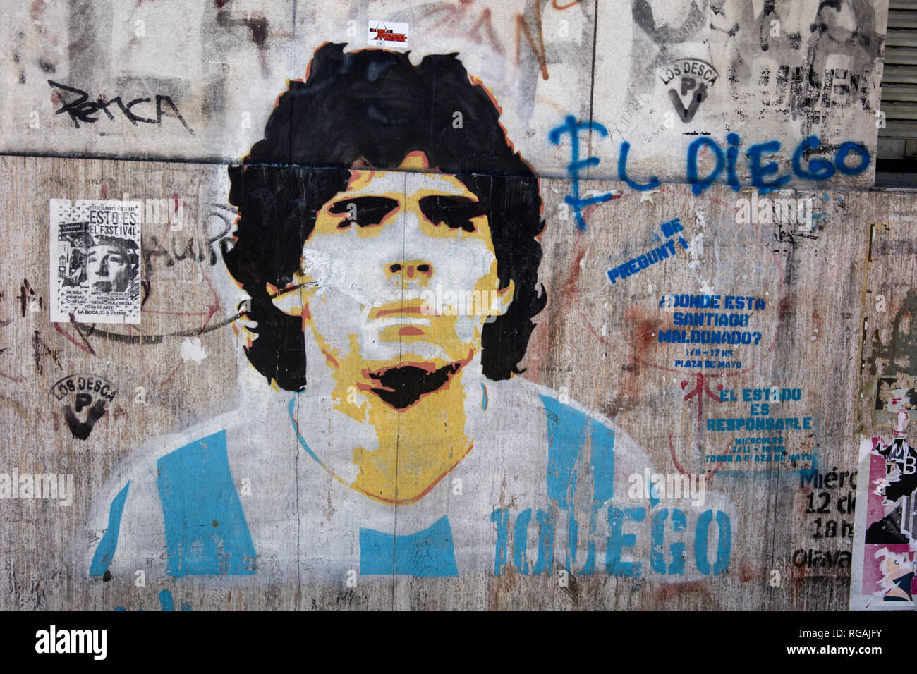 La street art di Diego Armando Maradona a Caminito street a La Boca, Buenos Aires, Argentina. Foto Stock