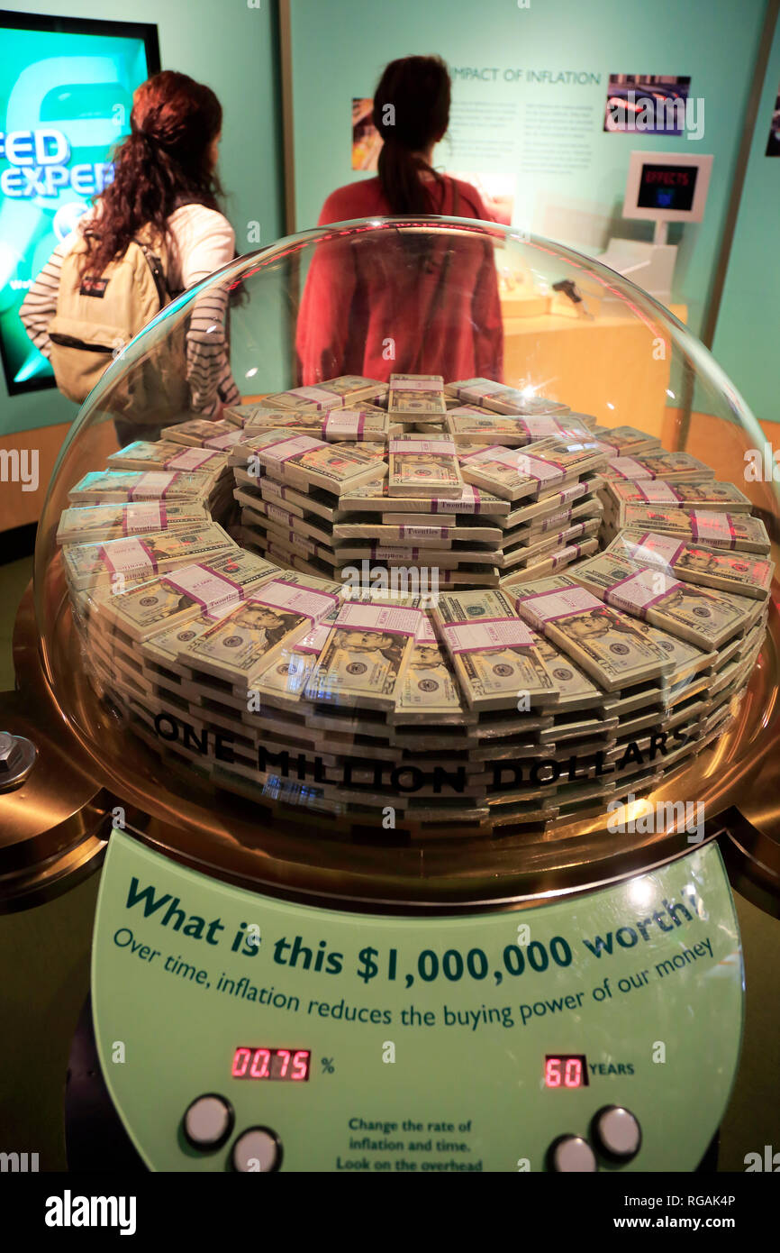 Un milione di dollari in venti-fatture del dollaro in mostra presso il Museo della moneta in Federal Reserve Bank of Chicago.Chicago.Illinois.USA Foto Stock