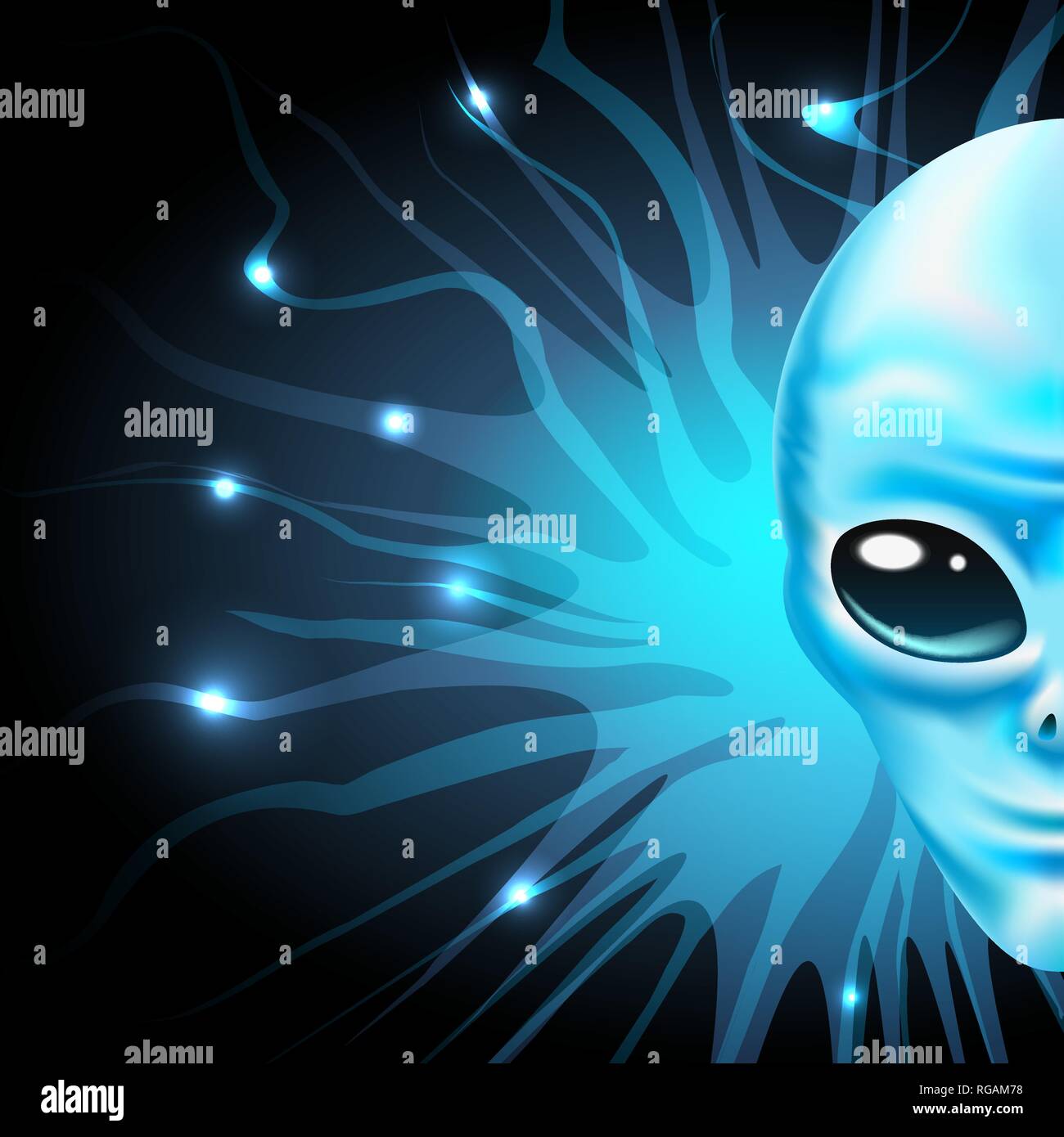 Una metà della faccia aliena sul fondo cosmico. Illustrazione Vettoriale Illustrazione Vettoriale