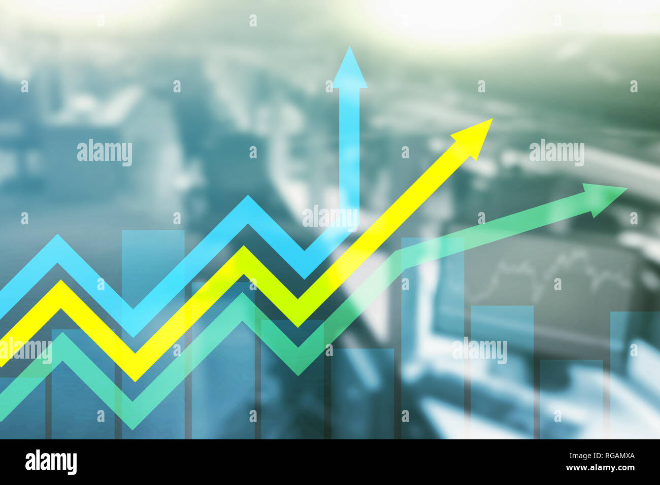 La crescita finanziaria frecce grafico. Investimenti e concetto di trading. Foto Stock